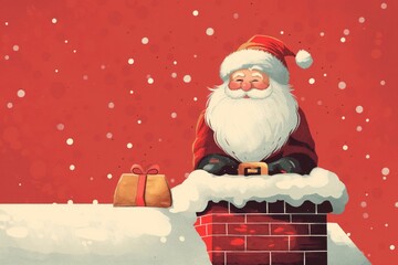 Jolly Santa Claus with Gift on Snowy Rooftop - Festive Christmas Joy