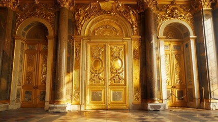 Versailles, France, Europe Palace of Versailles. Beautiful gilded baroque doors.