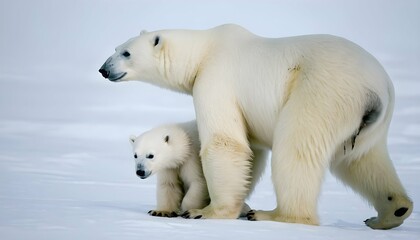 A Polar Bear Cub With Its Mother Learning To Hunt