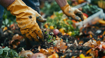 A man holds compost in his hands. Humus. - obrazy, fototapety, plakaty