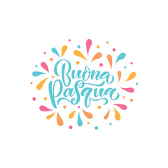 Fototapeta na wymiar Happy Easter handwritten text in Italian (Buona Pasqua) isolated on white background. Modern brush ink calligraphy. Vector illustration for logo, greeting card, poster. Hand lettering typography