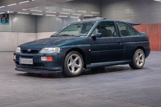 Bilbao, Spain-November 11, 2023:  Ford Escort RS Cosworth in indoor parking