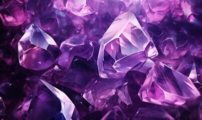 amethyst crystals background, close up of crystals in purple color tone