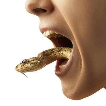 Woman With Snake in Mouth. Transparent PNG Background