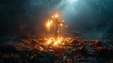 The light of Jesus in the clouds is combined with the cross, the holy Cross