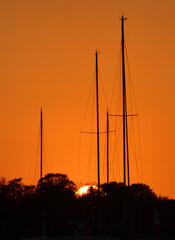 Beautiful sunset in the city harbor of Rostock (Germany)