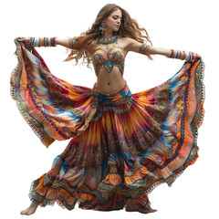 Woman in Colorful Belly Dance Outfit. Transparent PNG Background