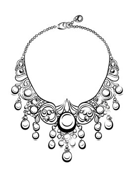 necklace.a black and white drawing for coloring
