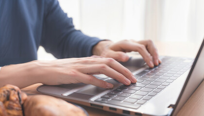 Obraz na płótnie Canvas A person is typing on a laptop keyboard