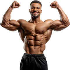 Fototapeta na wymiar Muscular bodybuilder showing off biceps, cut out transparent