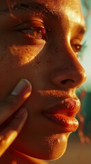 Sun-kissed portrait accentuating the natural beauty and intricate details of a contemplative face in close-up