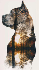 Double Exposure of Cane Corso Silhouette and Park Scenery Watercolor Art Gen AI