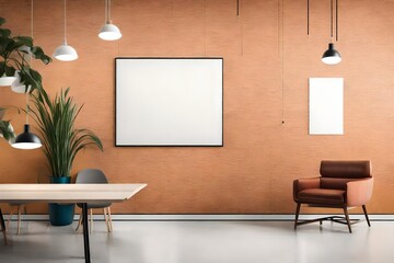 A close-up of an empty solid wall mockup in a vibrant co-working space, illustrating the potential for dynamic and collaborative visual elements.