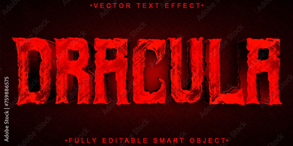 Poster red horror vampire dracula vector fully editable smart object text effect