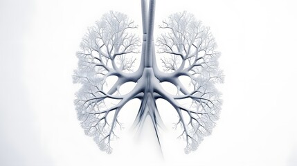 Scientifically accurate rendering of lungs in sharp focus, set on a white backdrop