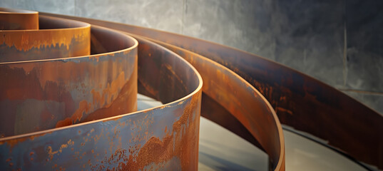 modern art abstract rusty metal rings sculpture 
