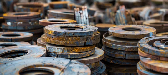 Fotobehang stack of old rusty steel scrap parts © StockUp