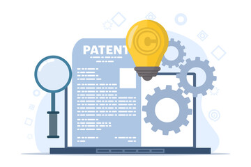 Patent law copyright protection concept, copyright protected by law, patent protection, intellectual property concept, copyright symbol, electronic legal document, digital law. flat vector. - obrazy, fototapety, plakaty