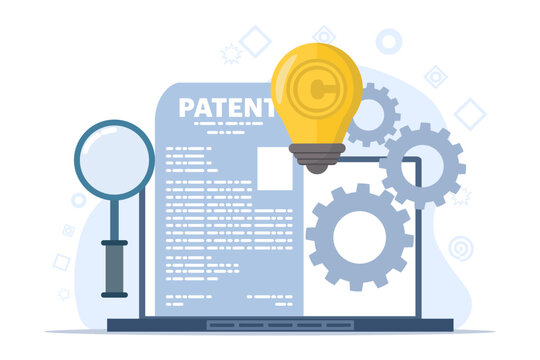 Patent law copyright protection concept, copyright protected by law, patent protection, intellectual property concept, copyright symbol, electronic legal document, digital law. flat vector.