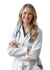 Fototapeta premium Confident young female doctor portrait. Portrait of a smiling doctor. Medical and healthcare concept.