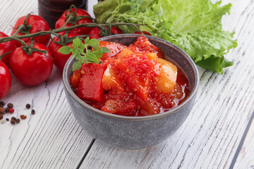 Hungarian lecho with tomato and paprika