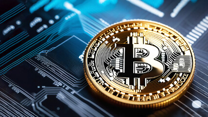 coin of cryptocurrency. digital currency Bitcoin, Abstract technological background. digital money