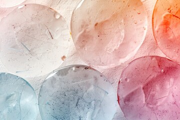 textured abstract background with frozen water, colored ice, Step into a world of organic elegance with this macro image, where water frozen droplets create a delicate dance of pastel hues and light