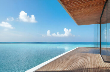 Terrasse d'une villa moderne avec vue sur l'océan