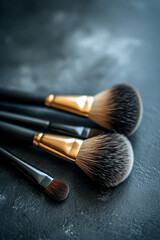 Cosmetic makeup brushes, selective focus, Generative AI,