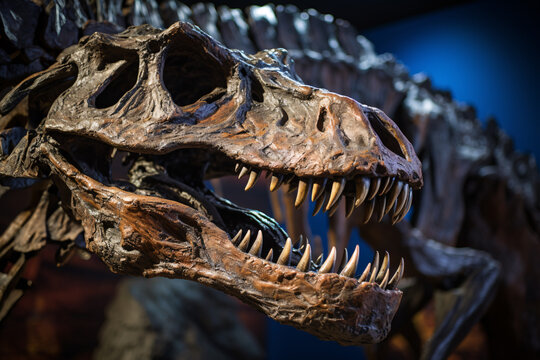 Scary dinosaur skeleton head on display in museum