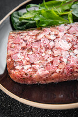 meat terrine slice pate Campagne meat loaf pork meat pie tasty fresh healthy eating cooking appetizer meal food snack on the table copy space food background