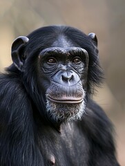 Portrait of a chimpanzee in the jungle, close-up