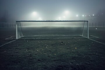 Soccer goal in the darkness. - obrazy, fototapety, plakaty