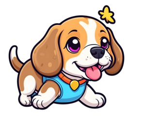 So cute Beagle dog, kawaii style, Sticker, Happy, Neon, Folk Art, Contour, Vector, White Background PNG, ai generated