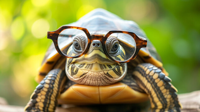 funny turtle with big glasses, Generative AI,