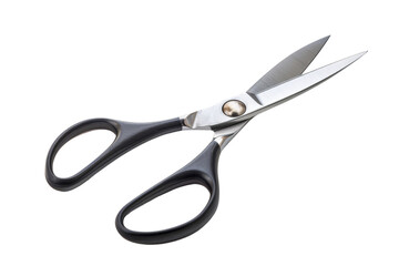 Professional tailor's scissors with black handles, sharp blades, and a high level of detail, isolated on a transparent background.