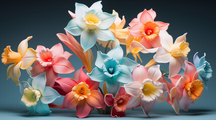 Obraz na płótnie Canvas Whimsical Daffodils in a Rainbow Gradient