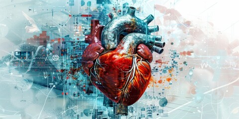 Abstract medical collage with heart and healthcare imagery