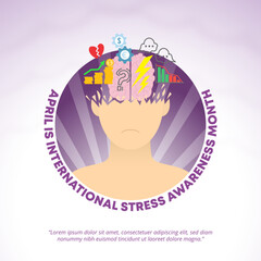 Stress Awareness Month background with an illustration of a stressed person