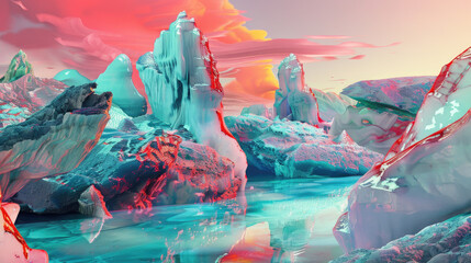 Surreal landscapes and abstract forms that challenge perceptions and ignite curiosity, 3D render