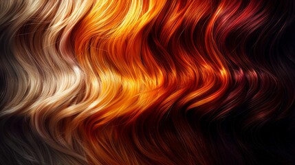 Spectrum of hair shades from platinum to deep auburn flowing together. Tresses in technicolor. A vivid spectrum from platinum blonde to deep auburn