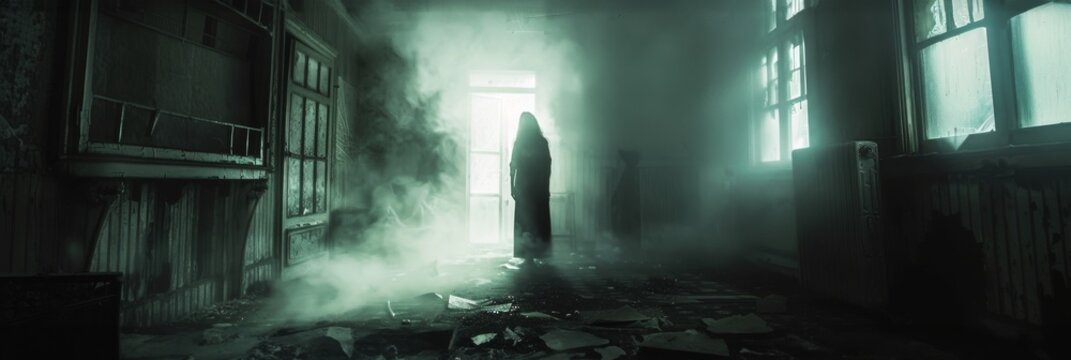A demonic possession in an old farmhouse, with objects levitating and eerie voices whispering through the rooms