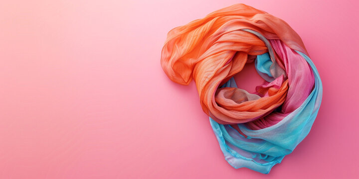 Colorful scarf isolated on pink background  .