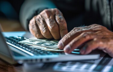 Obraz na płótnie Canvas An online scam targeting retirees, with fake investment opportunities designed to drain their life savings