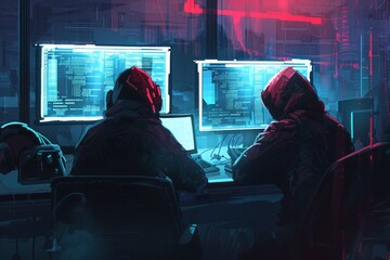 An underground hacker forum trading in zero-day exploits, shadowy figures exchanging information in a digital black market - obrazy, fototapety, plakaty