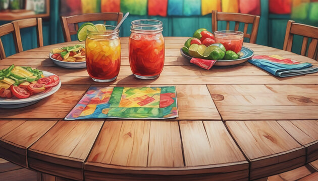 Illustration Of Wooden Table And Blurred Cinco De Mayo Background