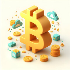 3D Flat Icon Bitcoin Icon with white background and isolated cute style