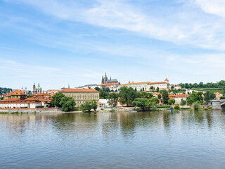 Fototapeta na wymiar View from the Old Town district of Prague towards Malá Strana district and Hradčany Castle district.