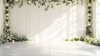 wedding interior wall background with floor andcspace for text white theme