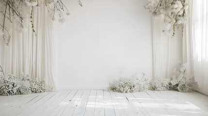 wedding interior wall background with floor andcspace for text white theme